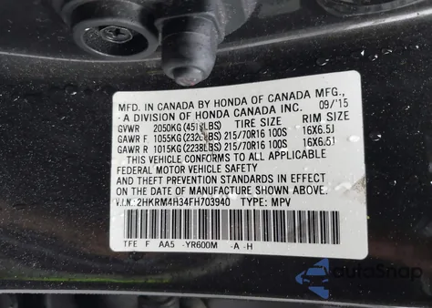 2015 Honda Cr-V Lx from USA, damaged, VIN 2HKRM4H34FH703940